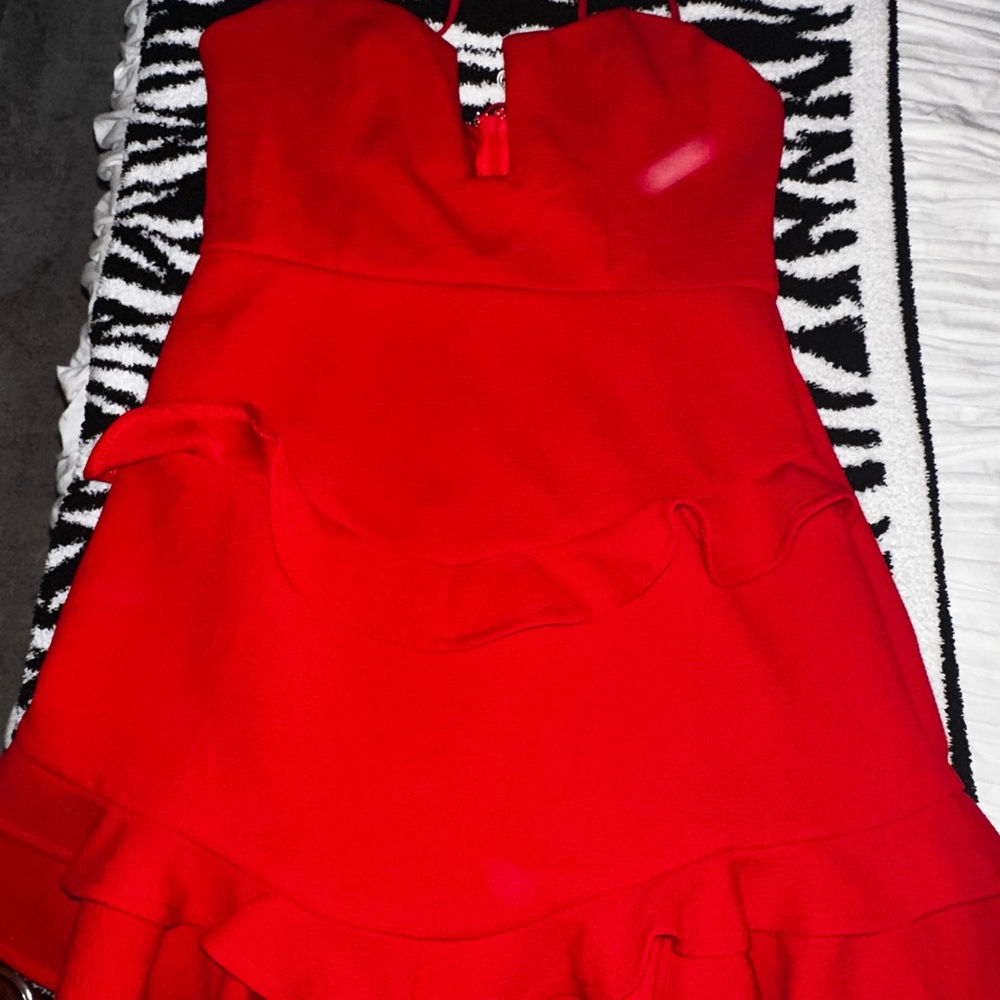 Hello Molly Red Sweetheart Ruffled Mini Dress